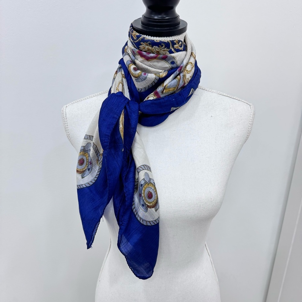 Vintage Silk Horseshoe Equestrian Square Scarf 37x38”